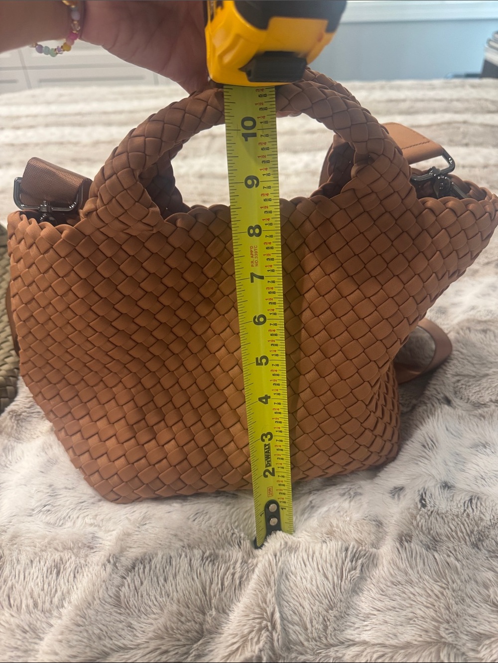 Authentic Naghedi Woven Chestnut Small Tote with Pouch - Picture 8 of 8